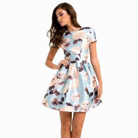 Chi Chi London Blue floral pleated party dress UK12/US8 - Picture 3 of 16